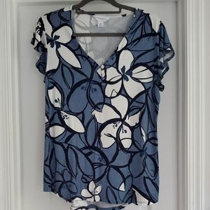 Liz Claiborne Medium Blue and Cream Floral Top